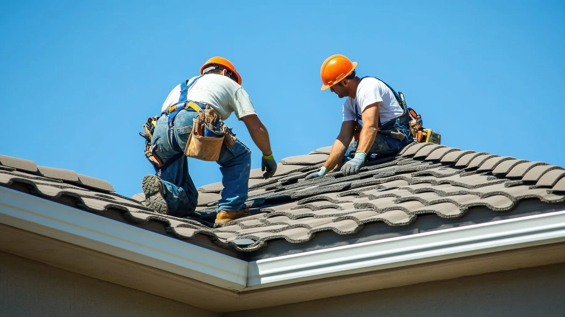 Roofing workers installing new tiles | Clearway Exteriors