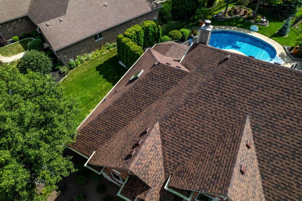 Aerial view of a completed roof by Clearway Exteriors